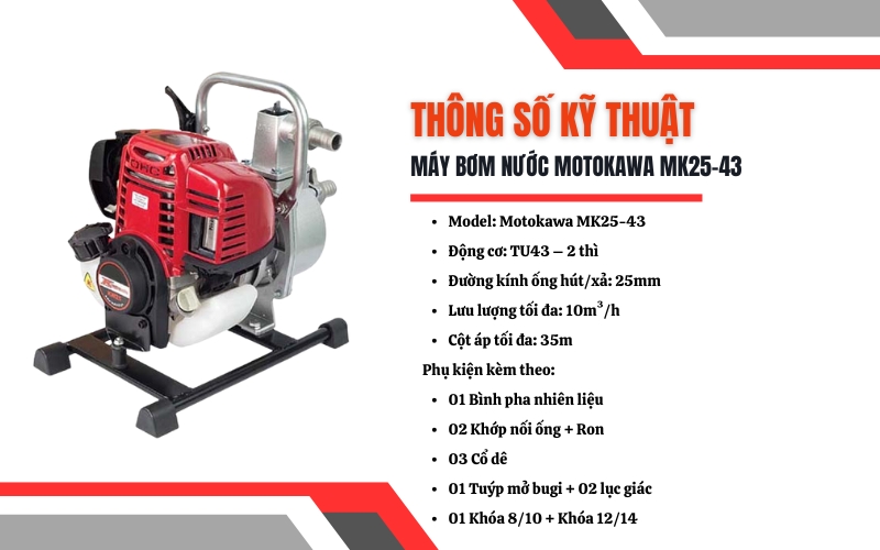 Thông số kỹ thuật của máy bơm nước Motokawa MK25-43