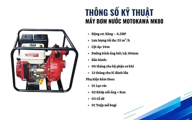 Thông số kỹ thuật của máy bơm nước Motokawa MK80