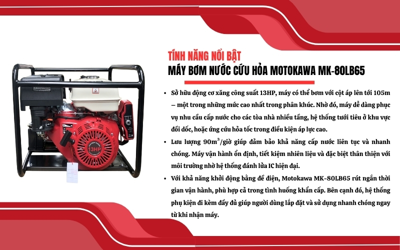 Tính năng nổi bật của máy bơm nước Motokawa MK-80LB65