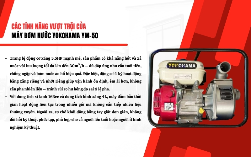 Tính năng nổi bật của máy bơm nước Yokohama YM-50