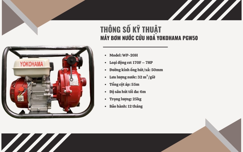 Thông số kỹ thuật của máy bơm nước cứu hoả Yokohama PGw50