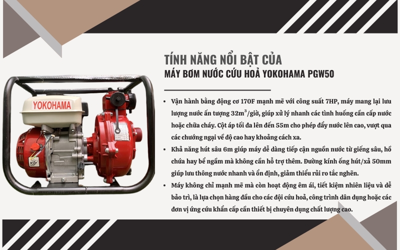 Tính năng nổi bật của máy bơm nước cứu hoả Yokohama PGw50