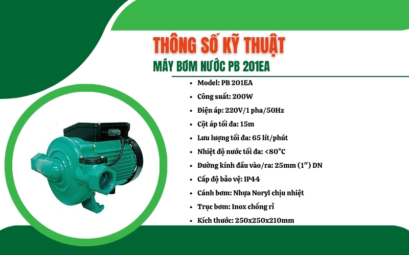 Thông số kỹ thuật của máy bơm nước PB 201EA