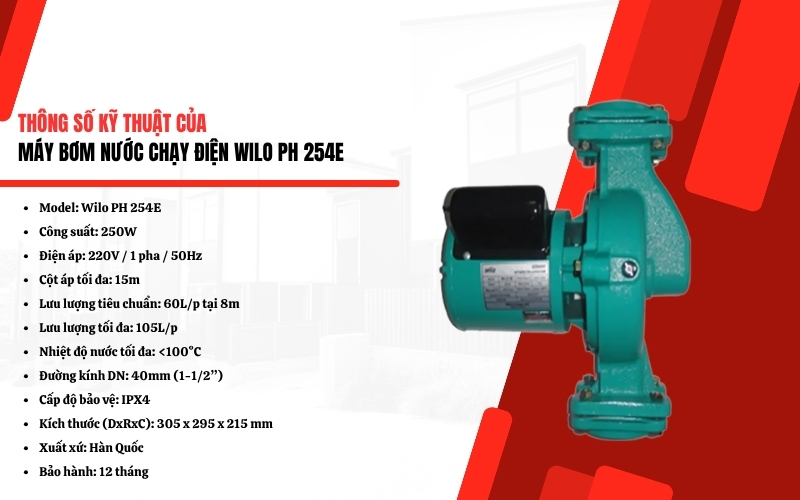 Thông số kỹ thuật của máy bơm nước WILO PH 254E