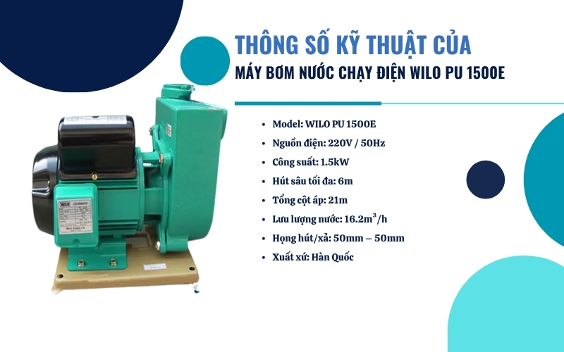Thông số kỹ thuật của máy bơm nước WILO PU 1500E
