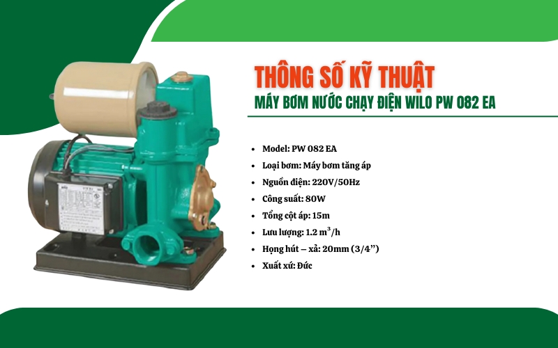 Thông số kỹ thuật của máy bơm nước WILO PW 082 EA