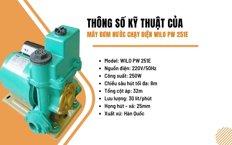 Thông số kỹ thuật của máy bơm nước WILO PW 251E