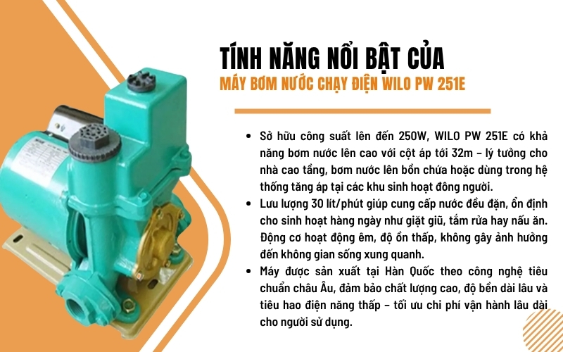 Tính năng nổi bật của máy bơm nước WILO PW 251E