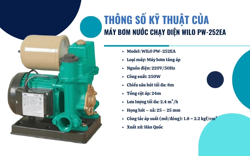 Thông số kỹ thuật của máy bơm nước WILO PW-252EA
