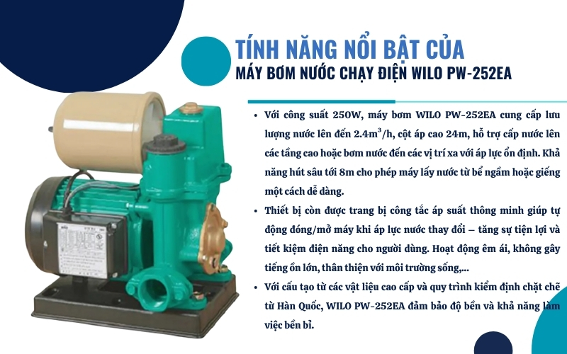 Tính năng nổi bật của máy bơm nước WILO PW-252EA