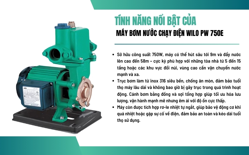 Tính năng nổi bật của máy bơm nước WILO PW 750E