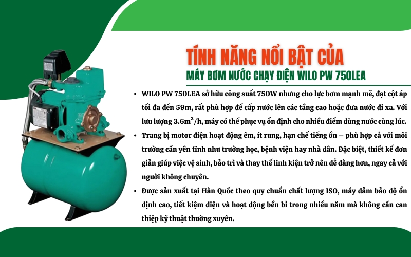 Tính năng nổi bật của máy bơm nước WILO PW 750LEA