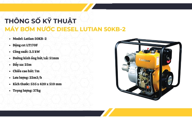Thông số kỹ thuật của máy bơm nước Diesel Lutian 50KB-2