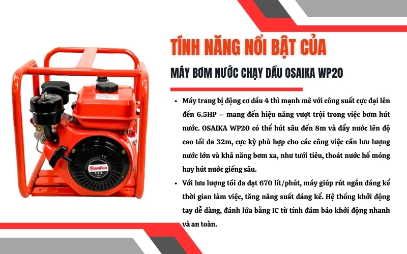 Tính năng nổi bật của máy bơm nước chạy dầu OSAIKA WP20