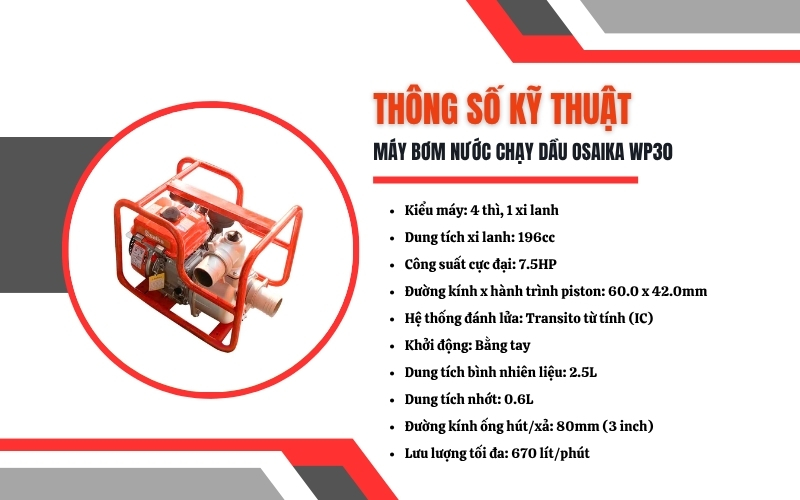 Thông số kỹ thuật của máy bơm nước OSAIKA WP30