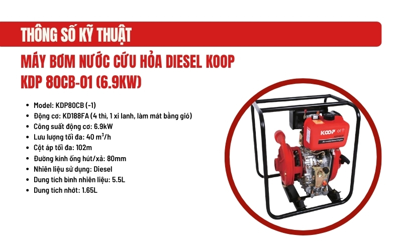 Thông số kỹ thuật của máy bơm nước cứu hỏa Koop KDP 80CB (6.9KW)