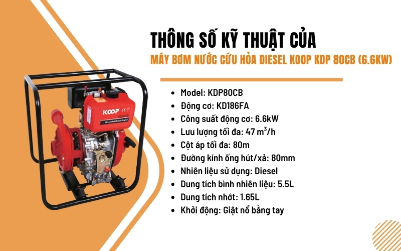Thông số kỹ thuật của máy bơm nước cứu hỏa Koop KDP 80CB
