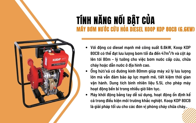 Tính năng nổi bật của máy bơm nước cứu hỏa Koop KDP 80CB