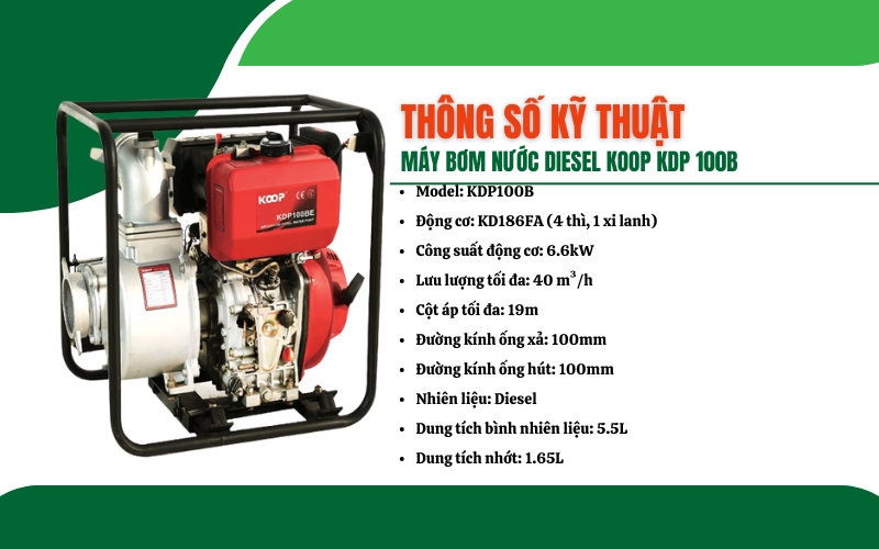 Thông số kỹ thuật của máy bơm nước diesel Koop KDP 100B