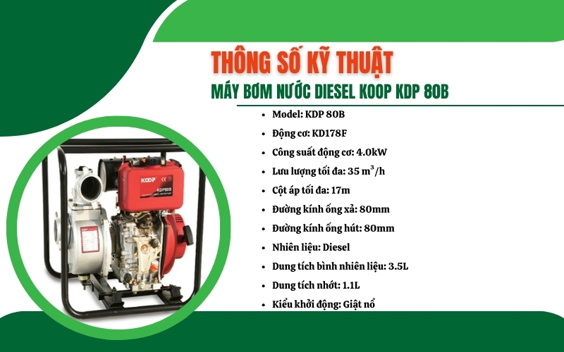 Thông số kỹ thuật của máy bơm nước diesel Koop KDP 80B