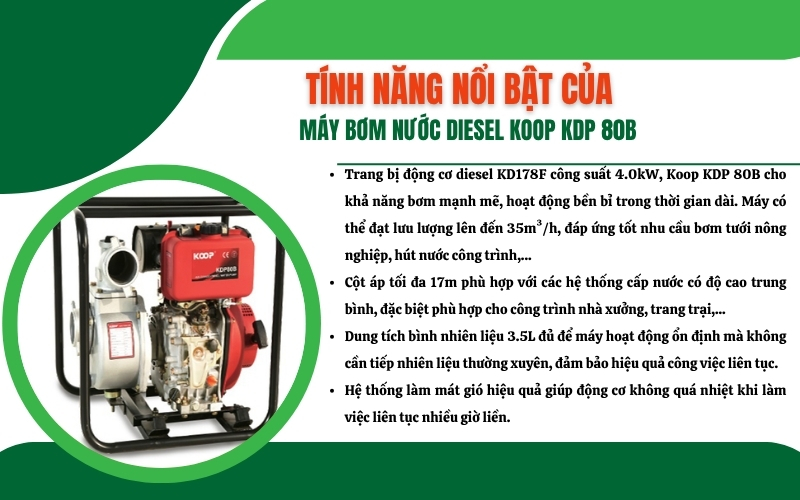 Tính năng nổi bật của máy bơm nước diesel Koop KDP 80B