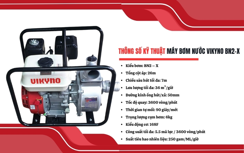 Thông số kỹ thuật của máy bơm nước Vikyno BN2-X