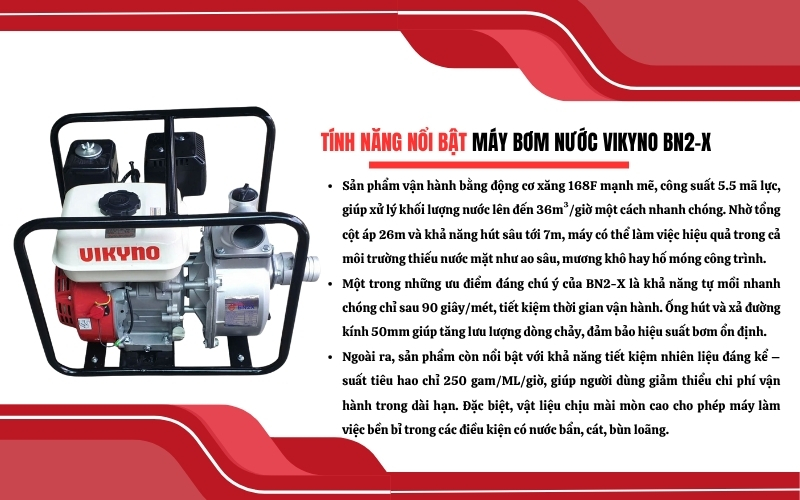 Tính năng nổi bật của máy bơm nước Vikyno BN2-X