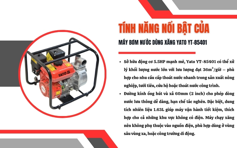 Tính năng nổi bật của máy bơm nước Yato YT-85401