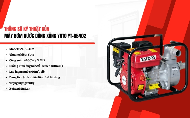 Thông số kỹ thuật của máy bơm nước Yato YT-85402