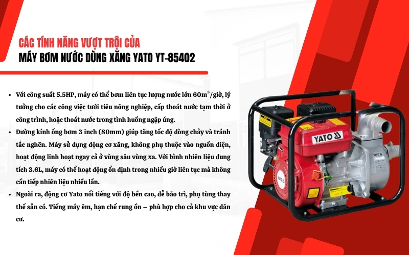 Tính năng nổi bật của máy bơm nước Yato YT-85402