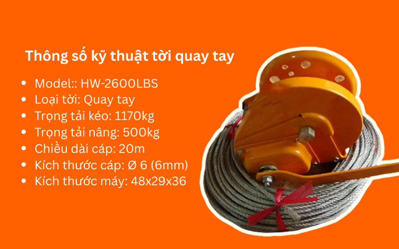 Tời quay tay Yamafuji HW-2600LBS