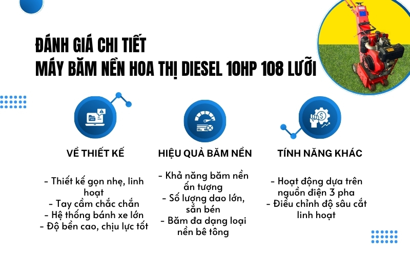 Đánh giá chi tiết máy băm nền hoa thị diesel 10HP 108 Lưỡi