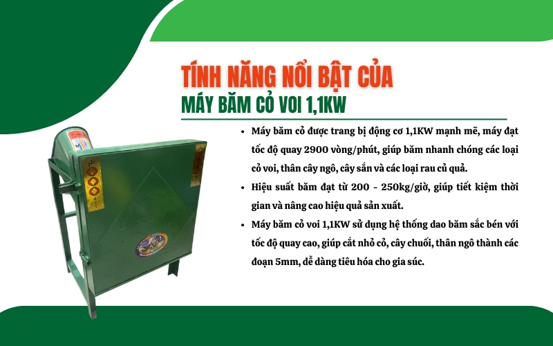 Tính năng nổi bật của máy băm cỏ voi 1,1KW