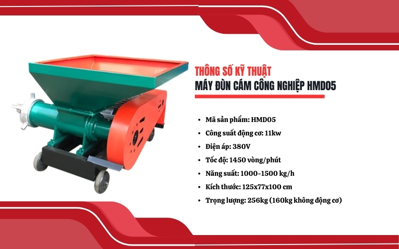 Thông số kỹ thuật máy đùn cám công nghiệp HMD05