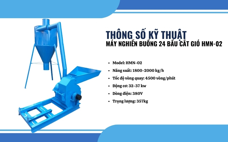 Thông số kỹ thuật máy nghiền buồng 24 Bầu cắt gió HMN-02