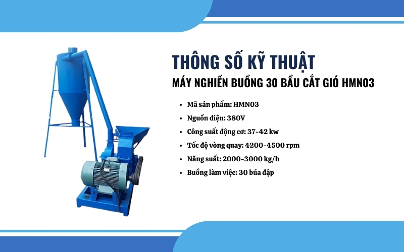 Thông số kỹ thuật máy nghiền buồng 30 bầu cắt gió HMN03