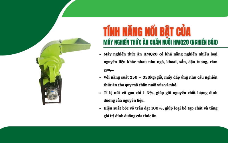Tính năng nổi bật của máy nghiền thức ăn chăn nuôi HMQ20 (Nghiền búa)