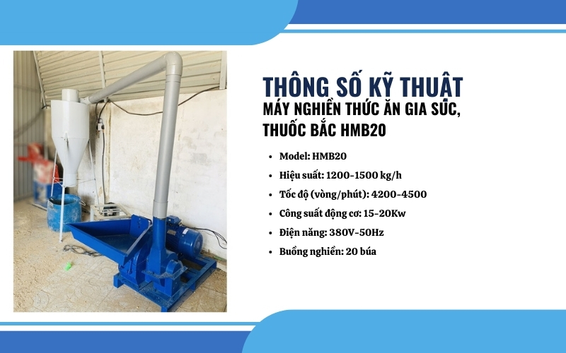 Thông số kỹ thuật máy nghiền buồng 20 bầu gió HMB20
