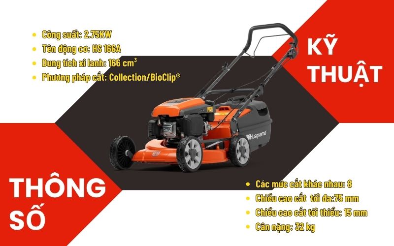 thông số kỹ thuật Máy Cắt Cỏ Đẩy Tay HUSQVARNA LC419SP