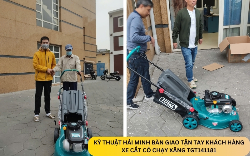 Kỹ thuật Hải Minh bàn giao tận tay khách hàng xe cắt cỏ chạy xăng TGT141181