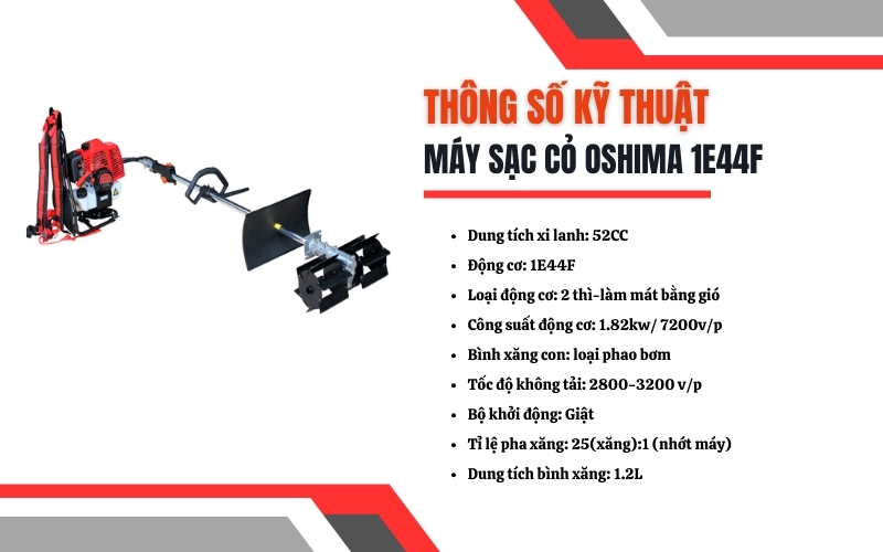 Thông số kỹ thuật của máy sạc cỏ Oshima 1E44F