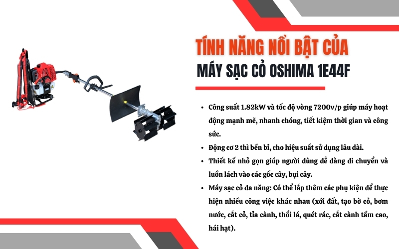 Tính năng nổi bật của máy sạc cỏ Oshima 1E44F
