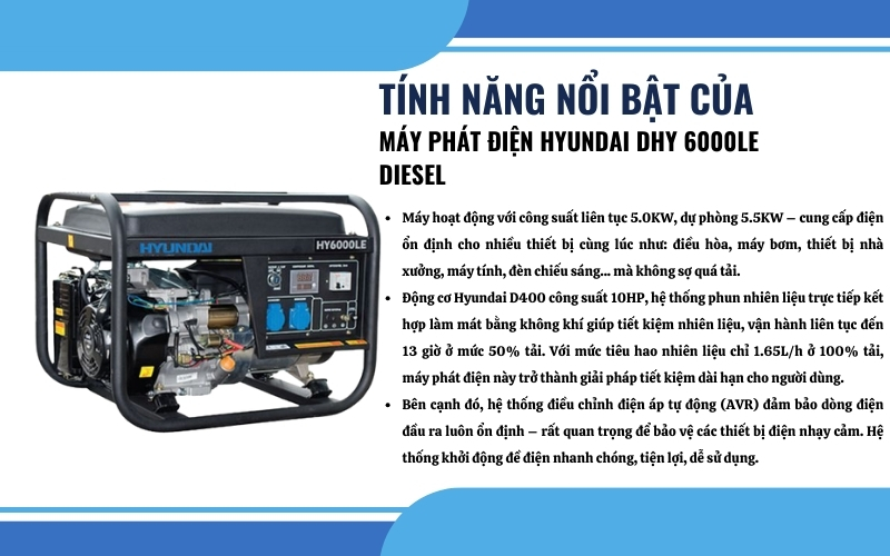 Tính năng nổi bật của Máy phát điện Hyundai DHY 6000LE Diesel