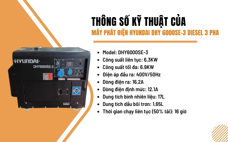 Thông số kỹ thuật của Máy phát điện Hyundai DHY 6000SE-3