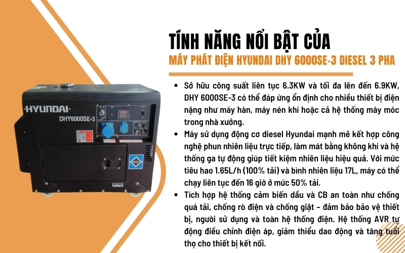 Tính năng nổi bật của Máy phát điện Hyundai DHY 6000SE-3