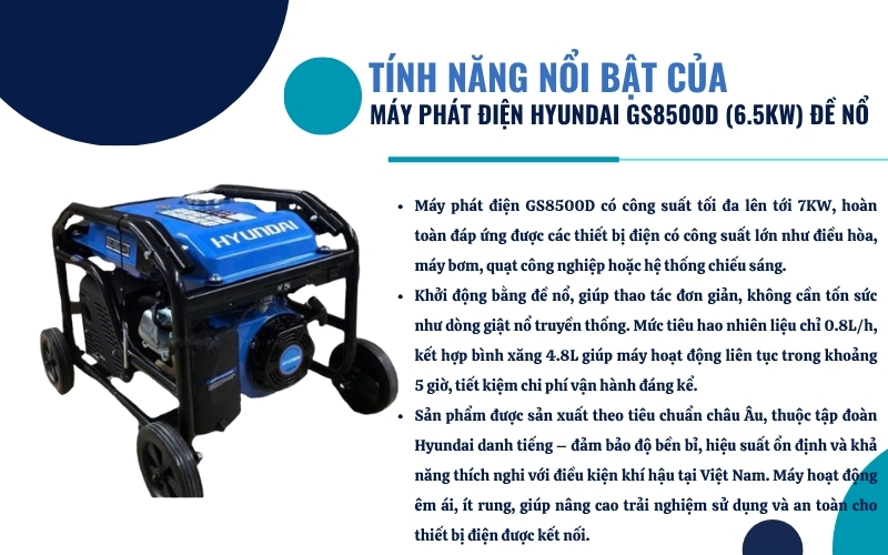 Tính năng nổi bật của Máy phát điện Hyundai GS8500D