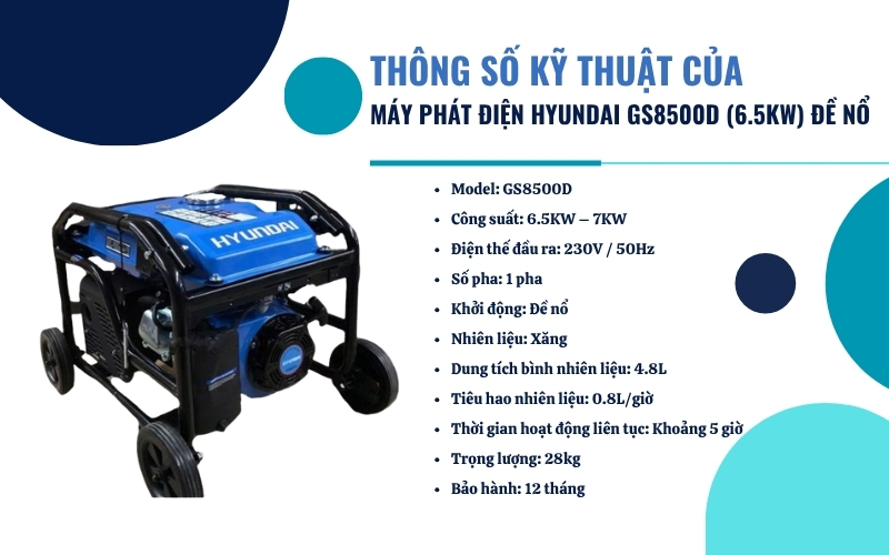 Thông số kỹ thuật của Máy phát điện Hyundai GS8500D