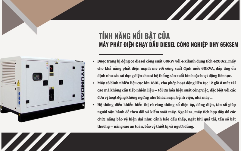 Tính năng nổi bật của Máy phát điện Hyundai DHY 65KSEm