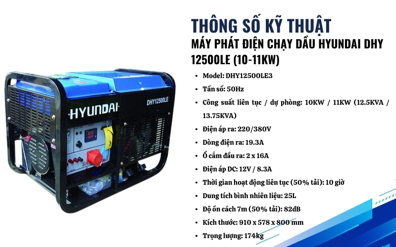 Thông số kỹ thuật của Máy phát điện Hyundai DHY12500LE