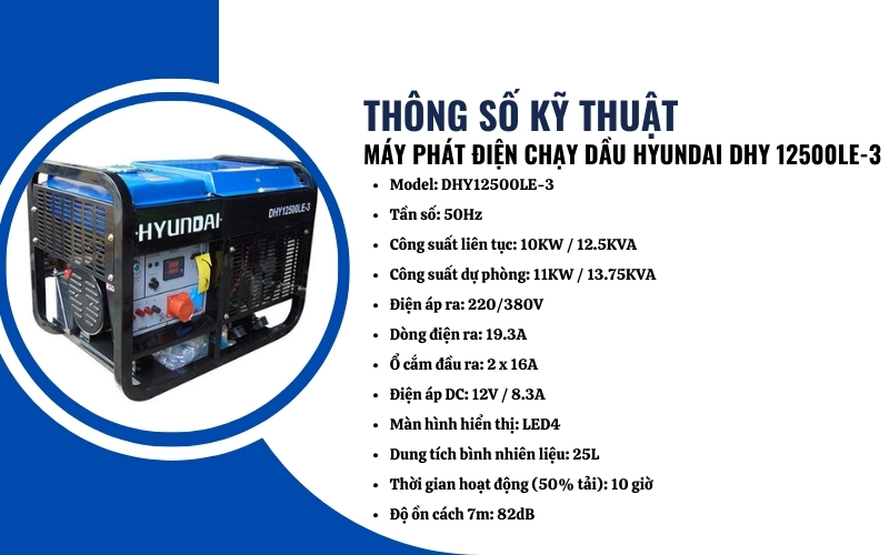 Thông số kỹ thuật của Máy phát điện Hyundai DHY12500LE-3